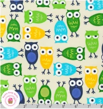 URBAN ZOOLOGIE 10348 4 Blue Green Owls Floral Kaufman Quilt Fabric 