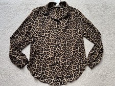 H M Long Sleeve Cheetah Animal Print Blouse Shirt Top Tee Brown Black Size Small