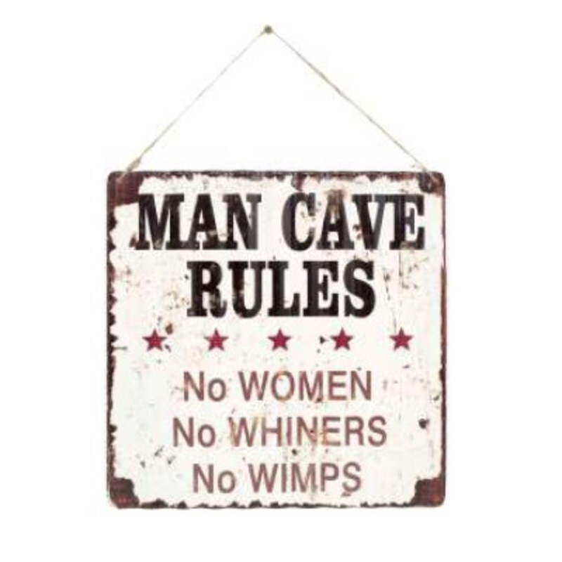 Man Cave Rules Embossed Metal Sign for Shed, Garage, Man Cave Corrugated 40cm Sq