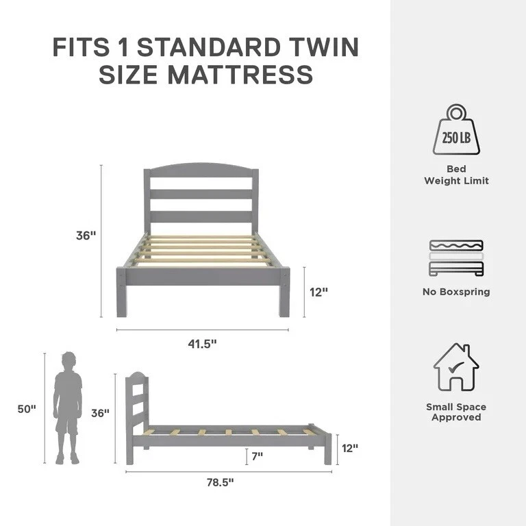 Better Homes & Gardens Leighton Kids Twin Size Bed, Wood Platform Bed Frame - Image 4 of 4