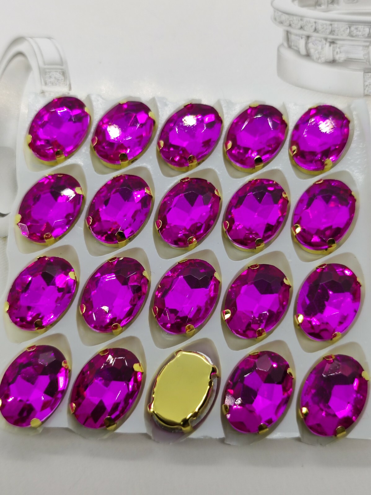 Oval Sew On Crystals Glass Gold Claw Set Rhinestone Gems Bright Pink