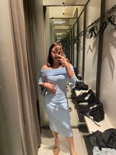 NEW ZARA BLUE OFF-THE-SHOULDER KNIT DRESS SIZE S 6631