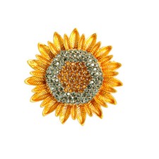 Women's Yellow Crystal Rhinestone Sunflower Flower Brooch Pin