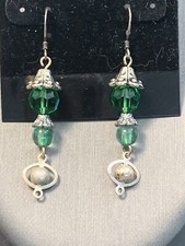 Ladies Sterling Silver 925 drop dangle Emerald Glass CrystaL Pierced earrings