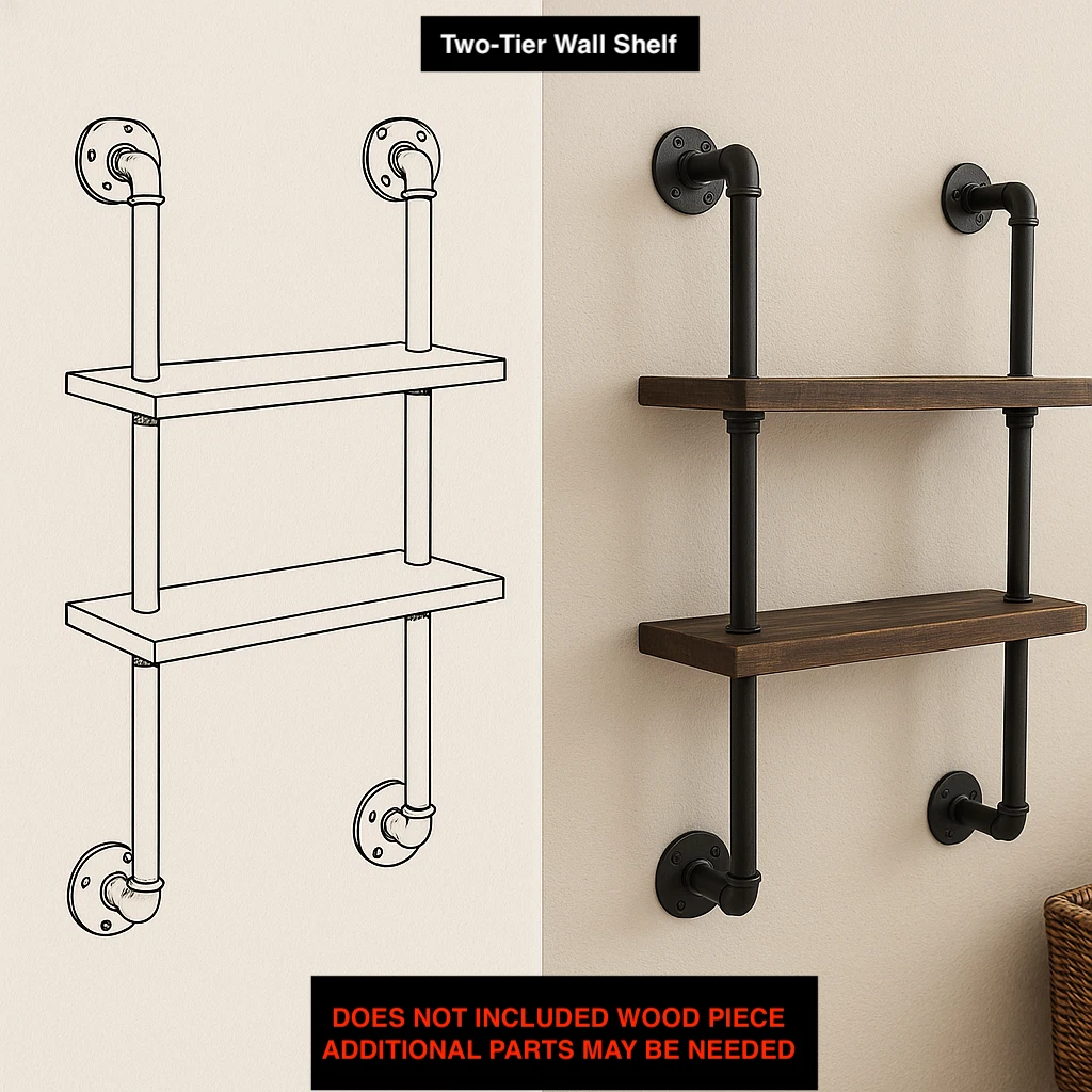 Industrial Pipe Shelf Kit – DIY Floating Rack for Wall-Mounted Storage Decor