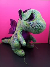 Ty Cinder Beanie Boo Dragon Plush 9" Green Purple Glitter Eyes