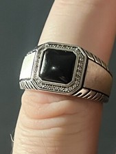 Sterling Silver 925 Fancy Black Onyx Large Ring Size 10 11.2 grams 