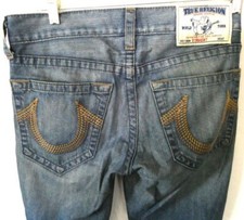True Religion Blue Denim Jeans 29 Straight Embroidered Made in USA Cotton