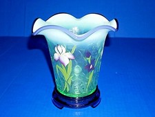 Fenton Designer Showcase Ser Vase  base purple green floral motif 3 signatures