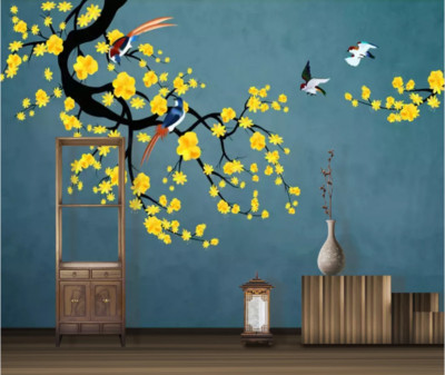 3D Yellow Flower Branch G258 Wallpaper Wall Murals Removable Self-adhesive Honey