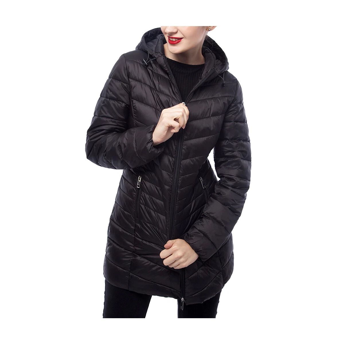 Rokka&Rolla Women's Long Puffer Jacket Lightweight Packable Winter Hooded Coat