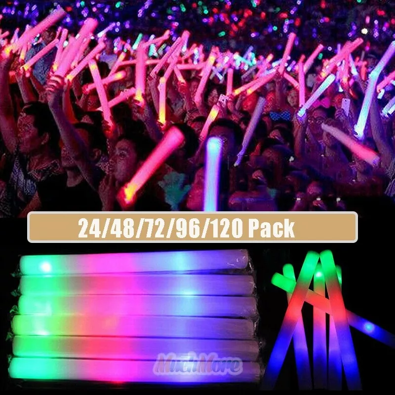 Light-Up Foam Sticks LED Rally Rave Cheer Tube Soft Glow Baton