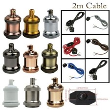 2m Stoff Flex Kabel Stecker Pendelleuchte Schalter Dimmer E27 Metall Halter Fassung