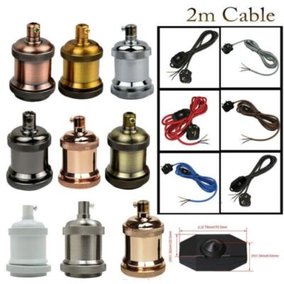 2m Stoff Flex Kabel Stecker Pendelleuchte Schalter Dimmer E27 Metall Halter Fassung
