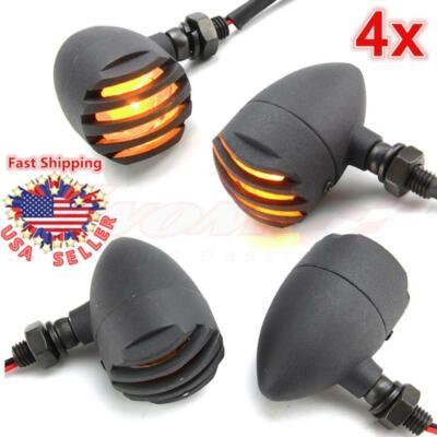 4x Universal 12V Motorcycle Turn Signals – Bullet Blinker Indicator Lights, Amber LED