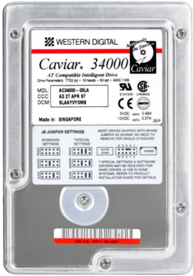 FESTPLATTE WD CAVIAR 34000 AC34000-00LA 4GB 5200U/min 256KB IDE ATA 3.5'' Zoll