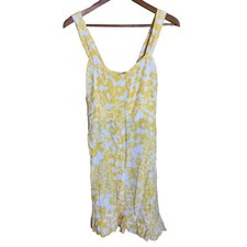 Faithfull the Brand Loulou Mini Dress Smocked Hestia Floral Jasmine Yellow Sz M