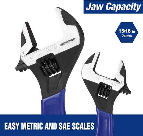 6-Inch Adjustable Wrench, Cr-V Steel Wrench, Wide Jaw Black Oxide Wrench, Metric - Picture 3 of 12
