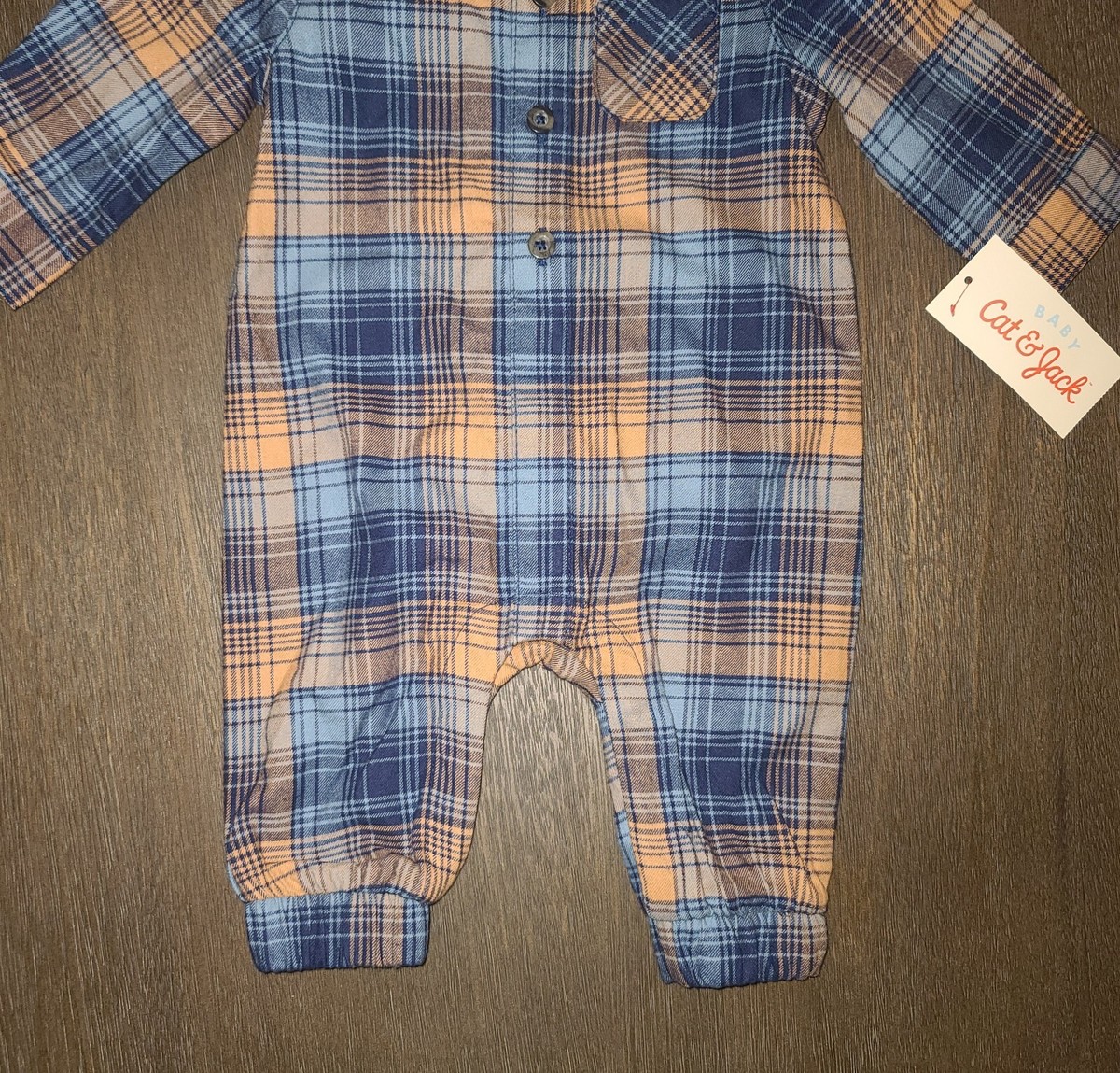 NEW BABY BOYS CAT JACK PLAID FLANNEL ROMPER OUTFIT SIZE 0-3