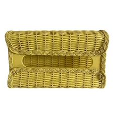 Vtg 70s Yellow Wicker Tissue Box Cover Holder Braided Trim 10.25” X 6.25” X 2”
