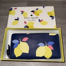 Kate Spade  Cameron Continental Wallet Navy Leather Lemon Zest