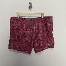 Ted Baker London Swim Trunks Men's Red Blue Geometric Print Mesh Lining Size 7