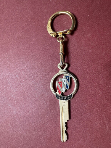 Vintage BUICK Gold-tone RED WHITE BLUE Tri-Shield Key, With Key Clasp Ring - Picture 1 of 5