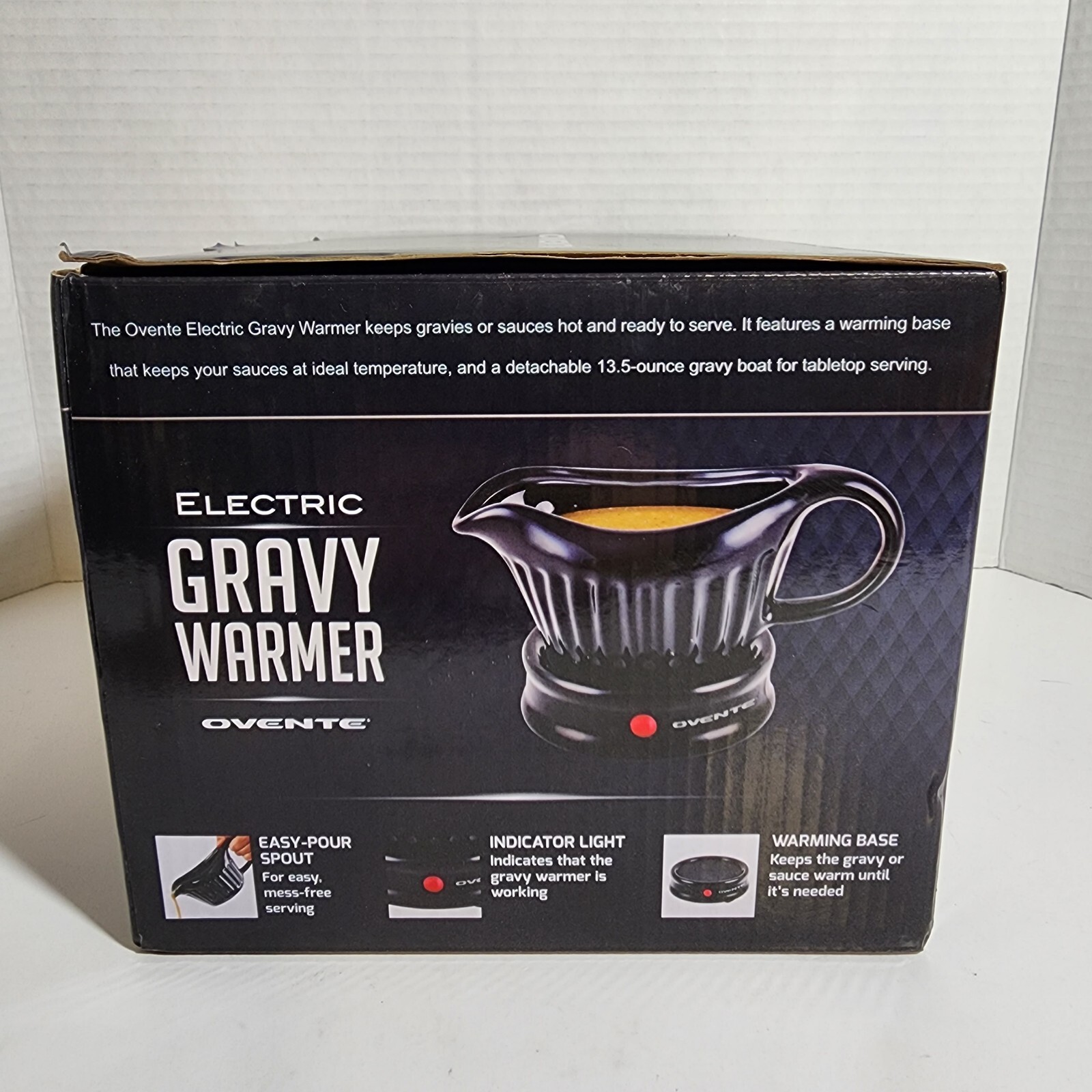 Ovente Electric Gravy Boat Warmer, 13.5 Oz Ceramic Serving Bowl Black