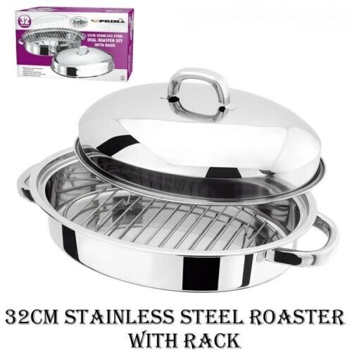 Stainless Steel Roasting Mini Oven Pan Dish Meat Roaster Tin Grill Rack Set Lid