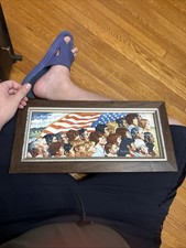 Vintage Patriotic American Flag People Framed Art