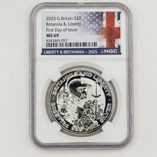 2025 Great Britain Silver £2 Britannia & Liberty - NGC MS69 - First Day Of Issue