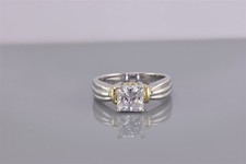 Two Tone Sterling Silver Princess Cubic Zirconia Solitaire Band Ring 925 Sz: 8