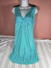 Natori Zen Floral Lace Chemise Teal Green Blue Babydoll Nightie Size XL