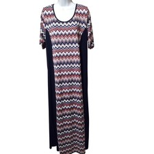 Espresso 2X Womens Maxi Dress Blue Red White Chevron Print Short Sleeve