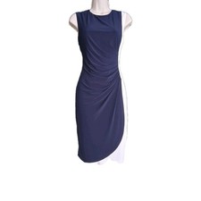 Chaps Navy Blue White Colorblock Ruched Sheath Dress Sleeveless Size M