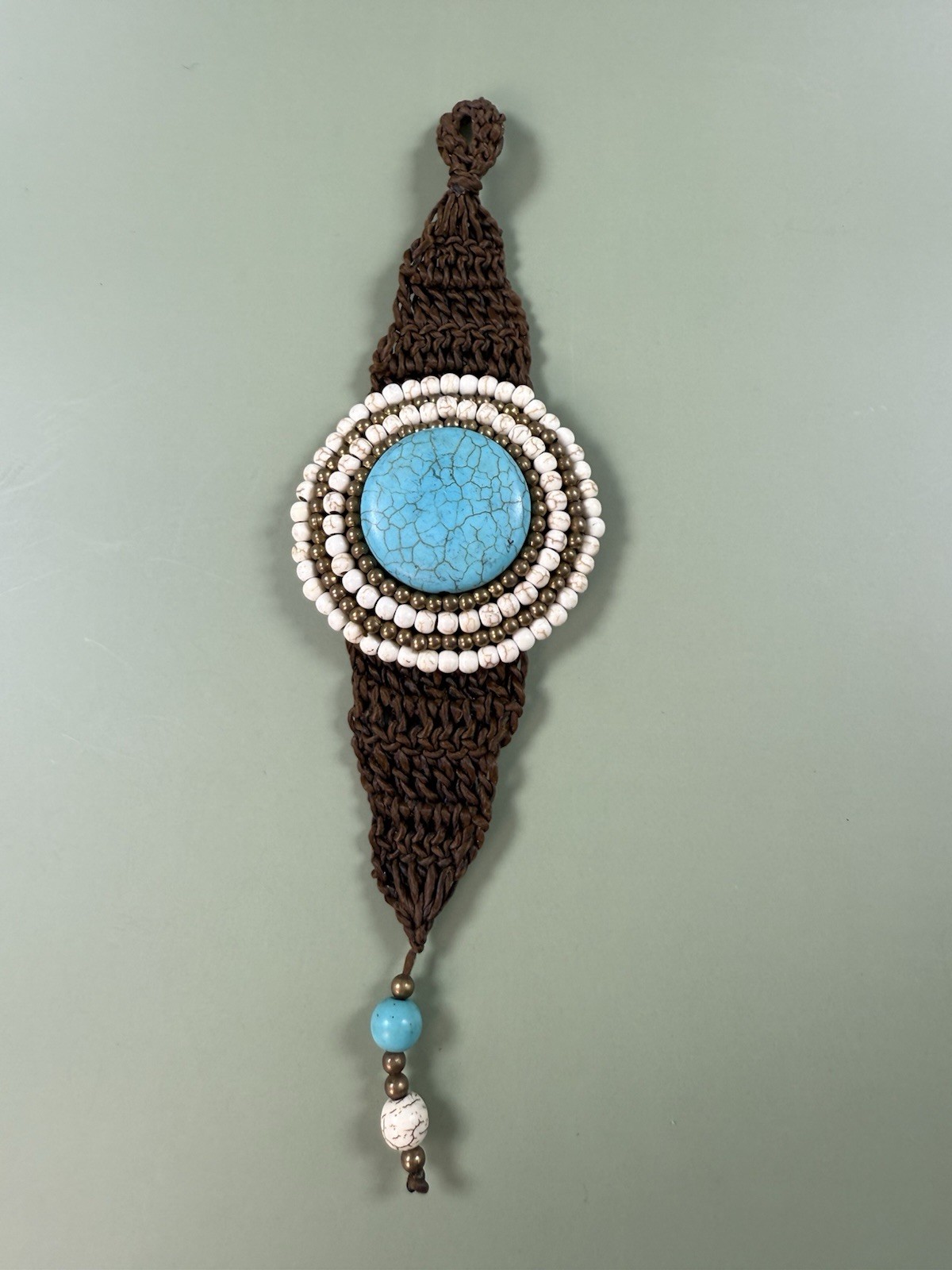 Handmade Macramé Bracelet with Large Turquoise Co… - image 7