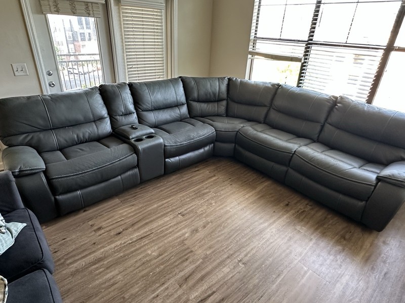 6 pc Gray Leather Power Reclining Sectional Sofa