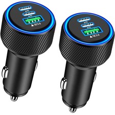 USB C Car Charger, Rombica 2Pack 3-Port 67W Dual 3 IN 1, Titanium Alloy Black