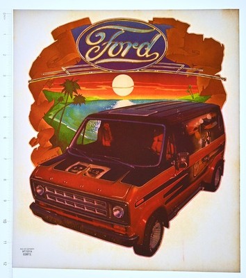 Original VINTAGE 1970s Heat Transfer | Ford Custom Van Sunset Scene - Roach '76