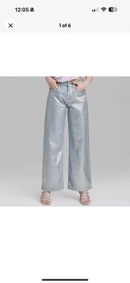 Wild Fable Women's High Rise Wide Metallic Relaxed Baggy Jeans Size 2