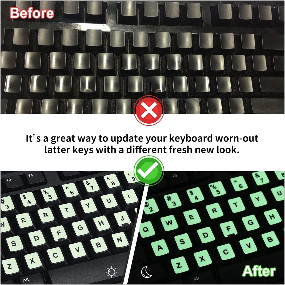 2PCS Pack Universal English Keyboard Stickers Glow in The Dark, English-Glow - Image 4 of 4