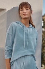 J. Jill Fit Pullover XS Blue Hoodie Cropped Slub Terry Garment-Dyed 100 Cotton
