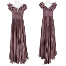 Alexander By Daymor NWT Rose Wine Pleated Ruffle Neckline Gown Size 6 Back Train