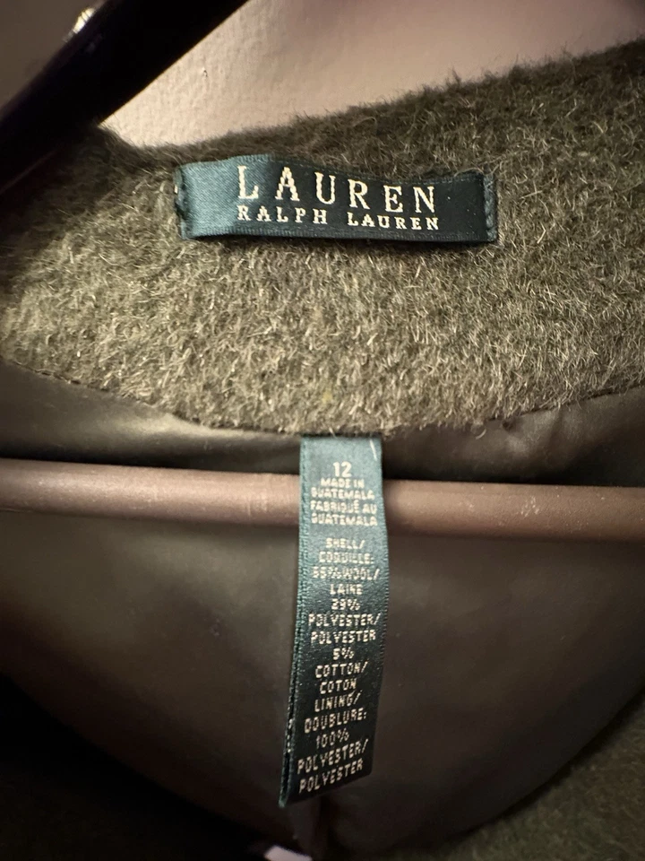 Casaco de lã verde madeira Lauren Ralph Lauren com acabamento bordado aplique - Imagem 3 de 4