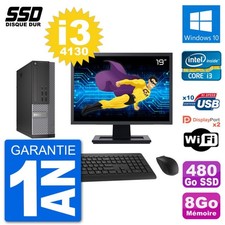 PC Dell 7020 SFF Ecran 19" Intel i3-4130 RAM 8Go SSD 480Go Windows 10 Wifi