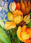 Colorful Tulips Contemporary Floral Original Watercolour Painting, Signed,A3