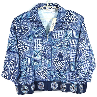NWT DRAPERS & DAMONS Women's Cotton Full Zip Jacket 3/4 Sleeve Geometric 3X Plus