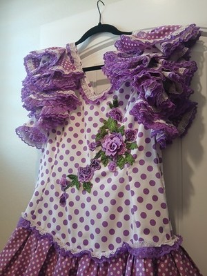  Flamenco Dress Purple Polka Dot And White PETITE MEDIUM Women's
