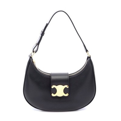 Celine Ava Triomphe Medium Leather Shoulder Bag Women Black One Size