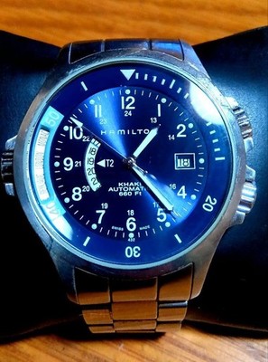 HAMILTON Khaki Navy Dial H776551 World Time Mens Watch No Box Tested & Working